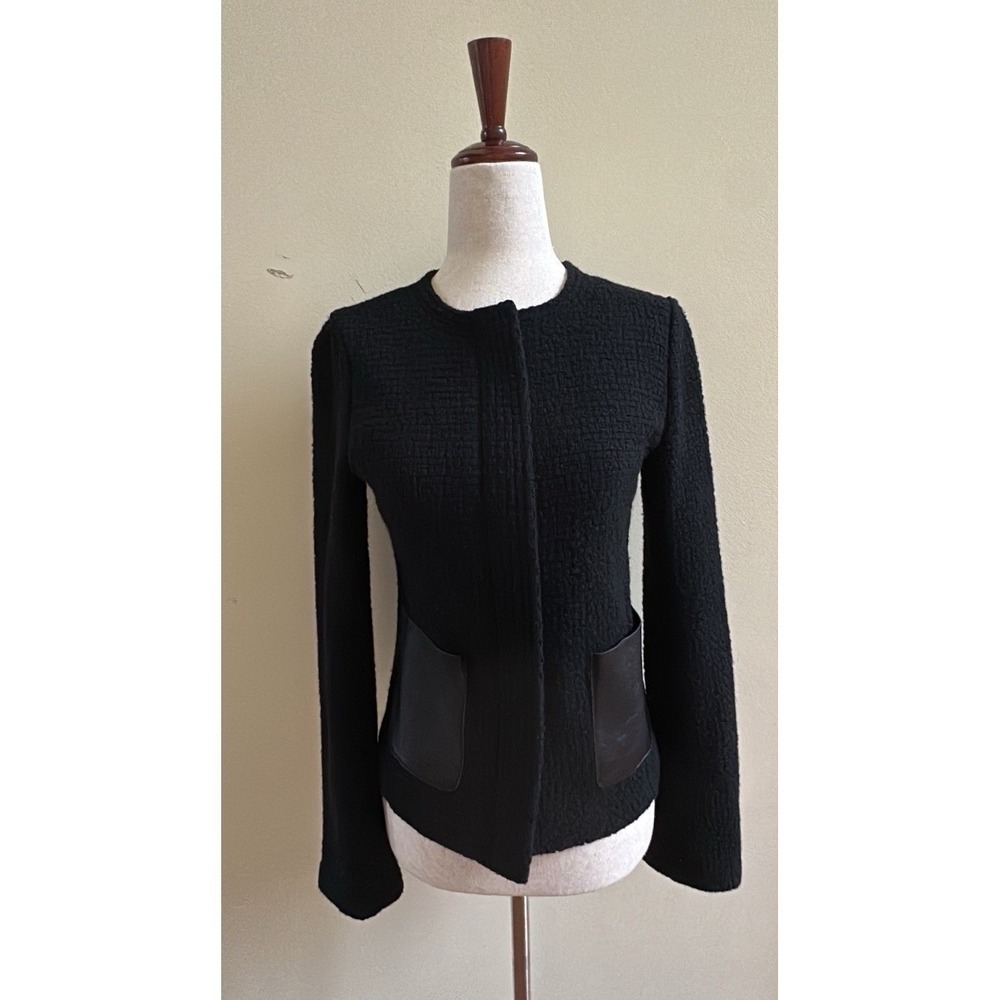 Vince Basket Weave Black Jacket leather pocket Size 4